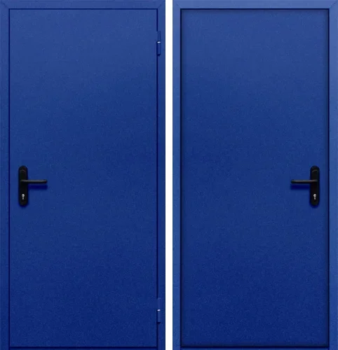 Глухая противопожарная дверь синяя №3