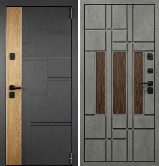 Стальная дверь графит с бетонной отделкой и вставками №239