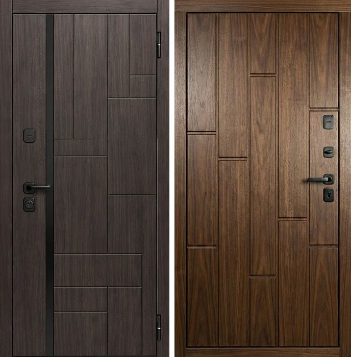 Металлическая дверь тёмный орех с геометрической фрезеровкой №167