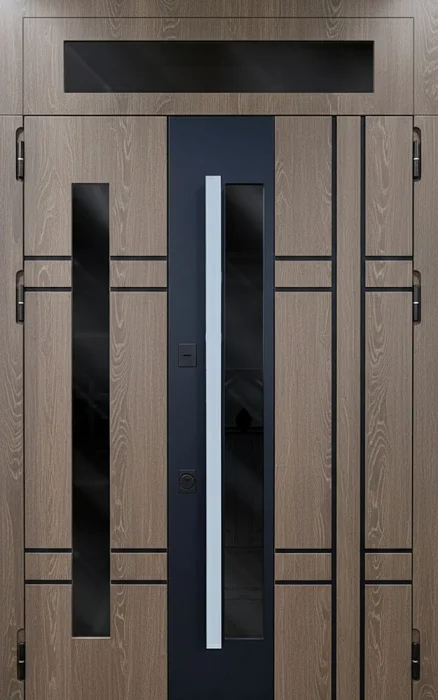 Входная дверь дуб с остеклением и фрамугой для частного дома №104