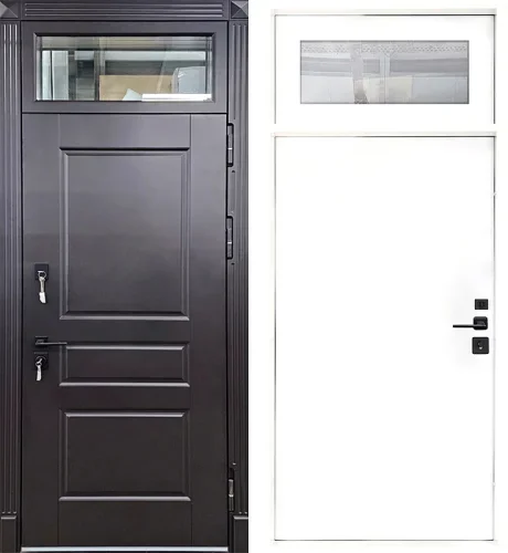 Высокая дверь входная со стеклом сверху №16