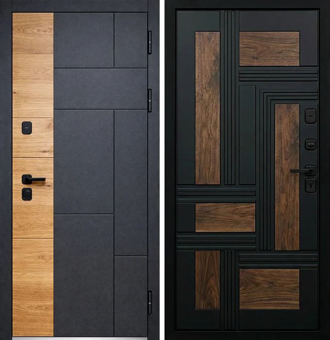 Железная дверь антрацит с ореховой отделкой №234
