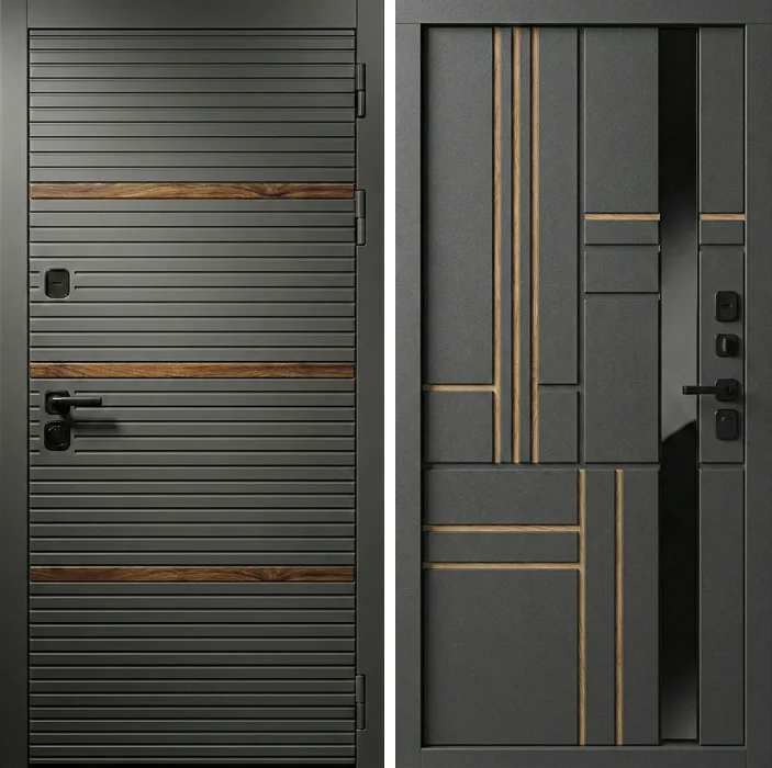 Металлическая дверь графит с геометрической МДФ-панелью №348