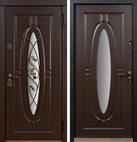 Входная дверь со стеклом и ковкой в частный дом №13