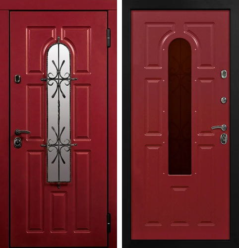 Входная дверь с окном и ковкой в частный дом  №15