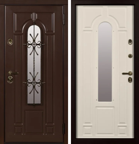 Входная дверь в дом со стеклом и ковкой №12