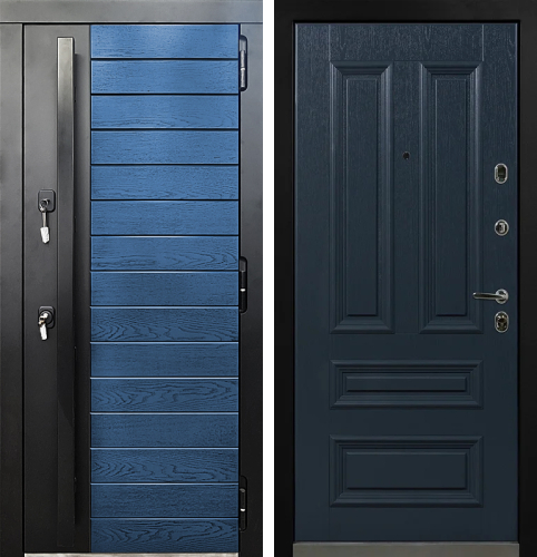 Входная дверь премиум класса с синими панелями №102