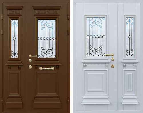 Входная дверь с ковкой и стеклом №20