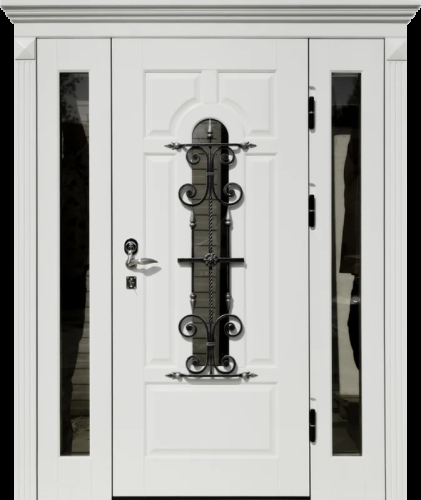 Дверь входная белого цвета с терморазрывом и стеклопакетом №57