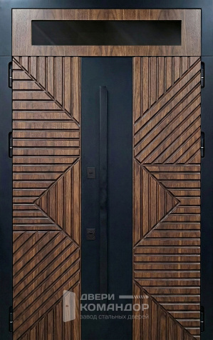 Металлическая дверь под орех с диагональной фрезеровкой для частного дома №118 - наружная сторона